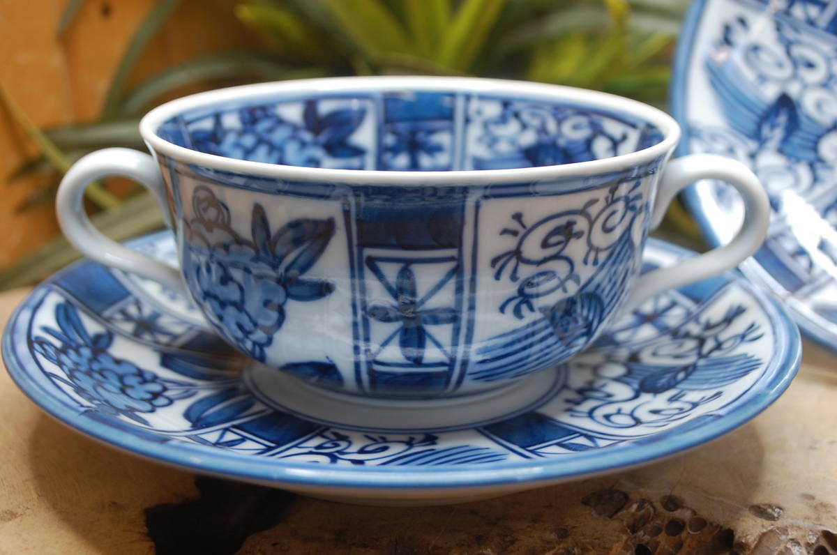 /に448.源右衛門◇両手スープカップ◇ソーサー付◇3点セット