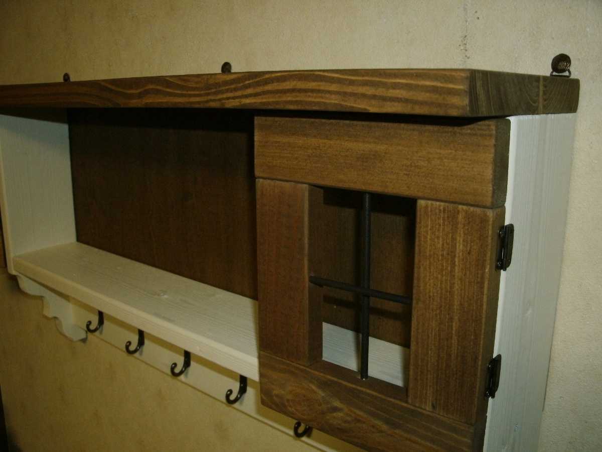 【送料無料】オリジナル 飾り扉付き ウォールシェルフ ホワイト＆ウォルナットカラー 壁掛け棚 アンティーク風 ハンドメイド 家具 