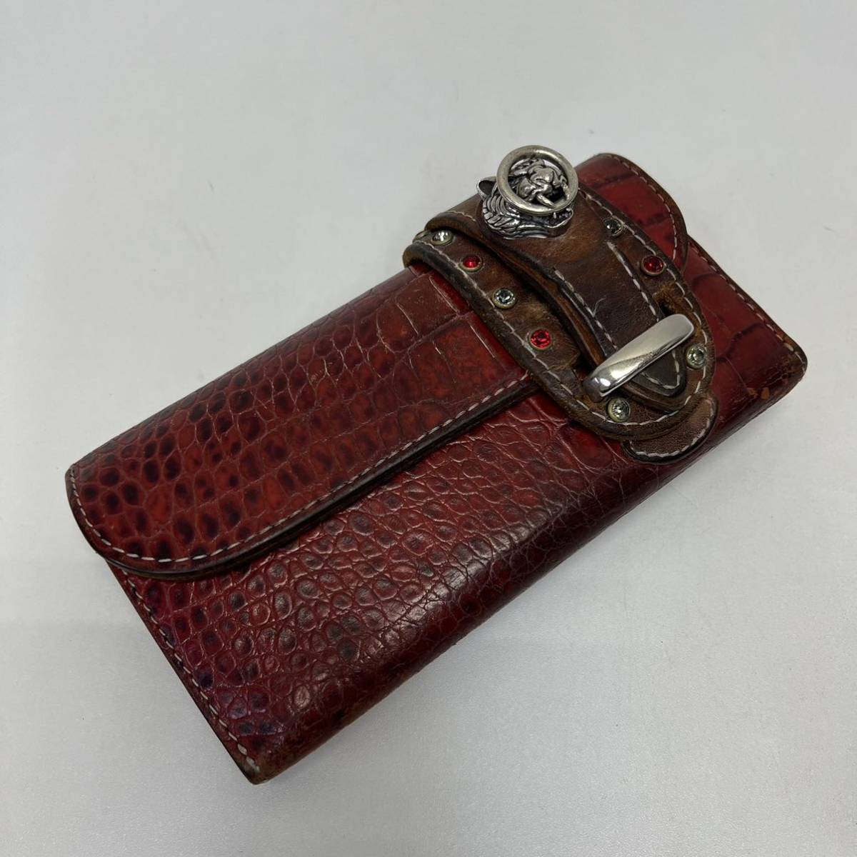 ALZUNI Long Wallet アルズニ 長財布 本革 シルバー タイガー 虎 red 赤色 焼印 スタッズ ウォレット