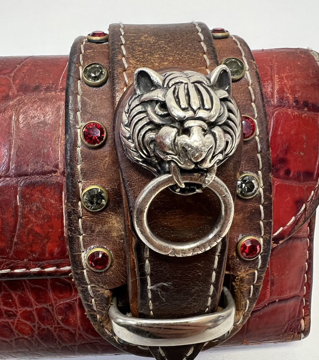 ALZUNI Long Wallet アルズニ 長財布 本革 シルバー タイガー 虎 red 赤色 焼印 スタッズ ウォレット