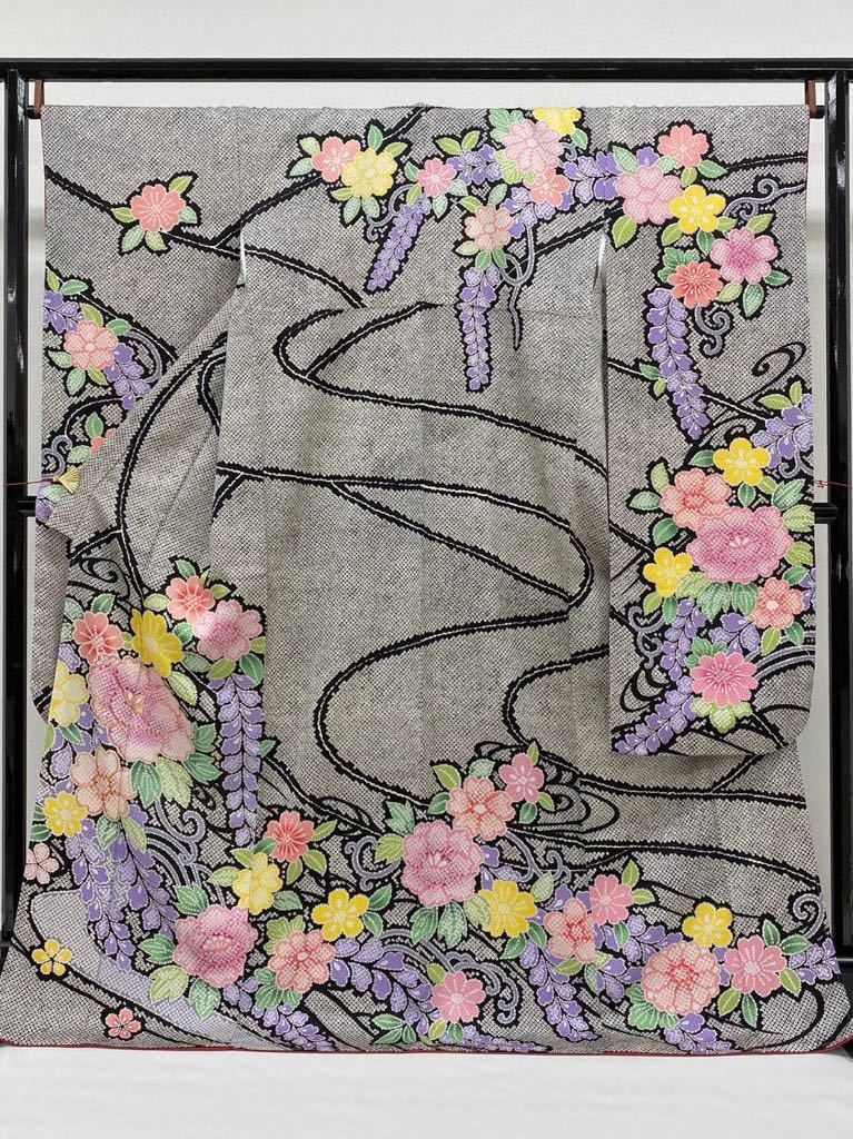 平和屋-こころ店□豪華振袖 総絞り 飛鶴花文 着丈158cm 裄丈64.5cm