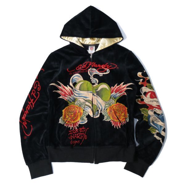 Ed HARDY エドハーディー ベロアセットアップ上下　ラインストーン オススメ◎》ED HARDY エドハーディー☆ベロアセットアップ*ライン