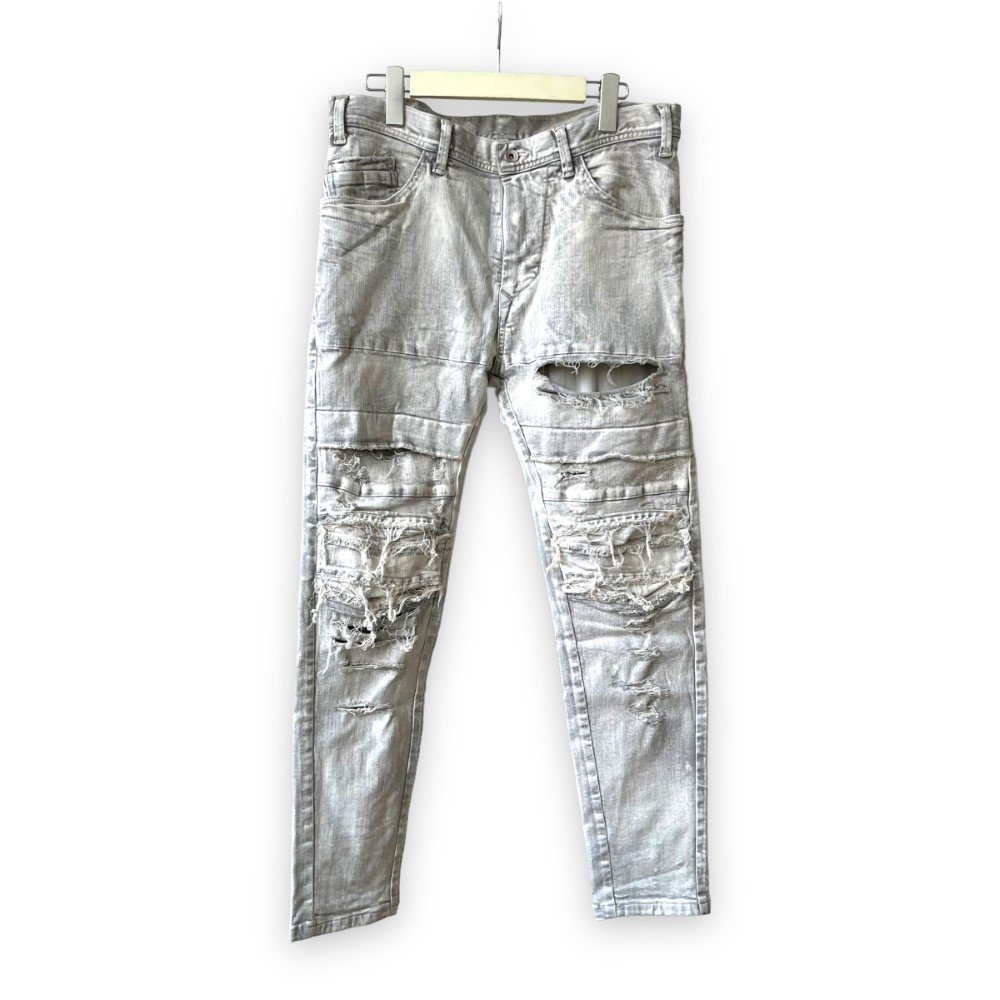JULIUS 21SS CRASH DESTROYED PANTS 737PAM26-PL PLASTER グレーホワイト 2 ユリウス クラッシュデニムパンツ