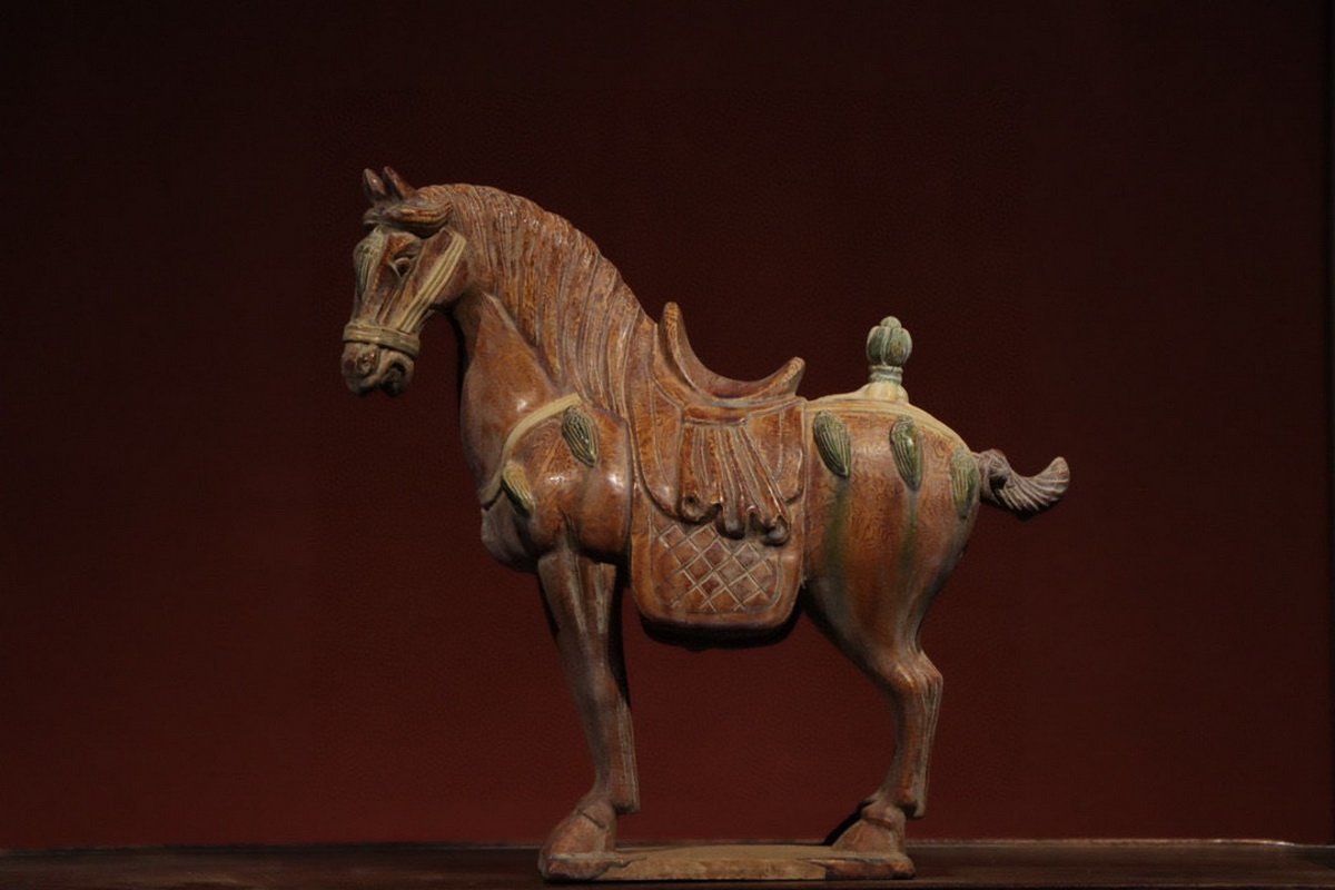 ◇鶴鳴堂◇中国・時代物 三彩陶俑 案頭馬置物 唐瓷 古陶瓷 古置物 古