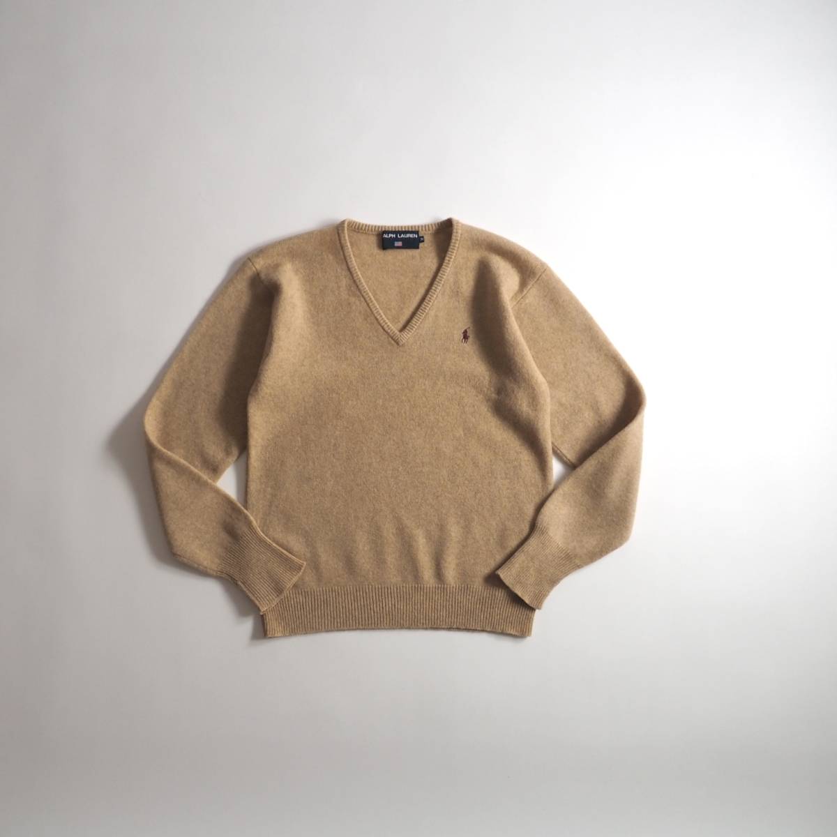 ラルフローレン　Ralph Lauren　ウール１００％　ニット　セーター　Vネック　キャメル　美品　メンズ