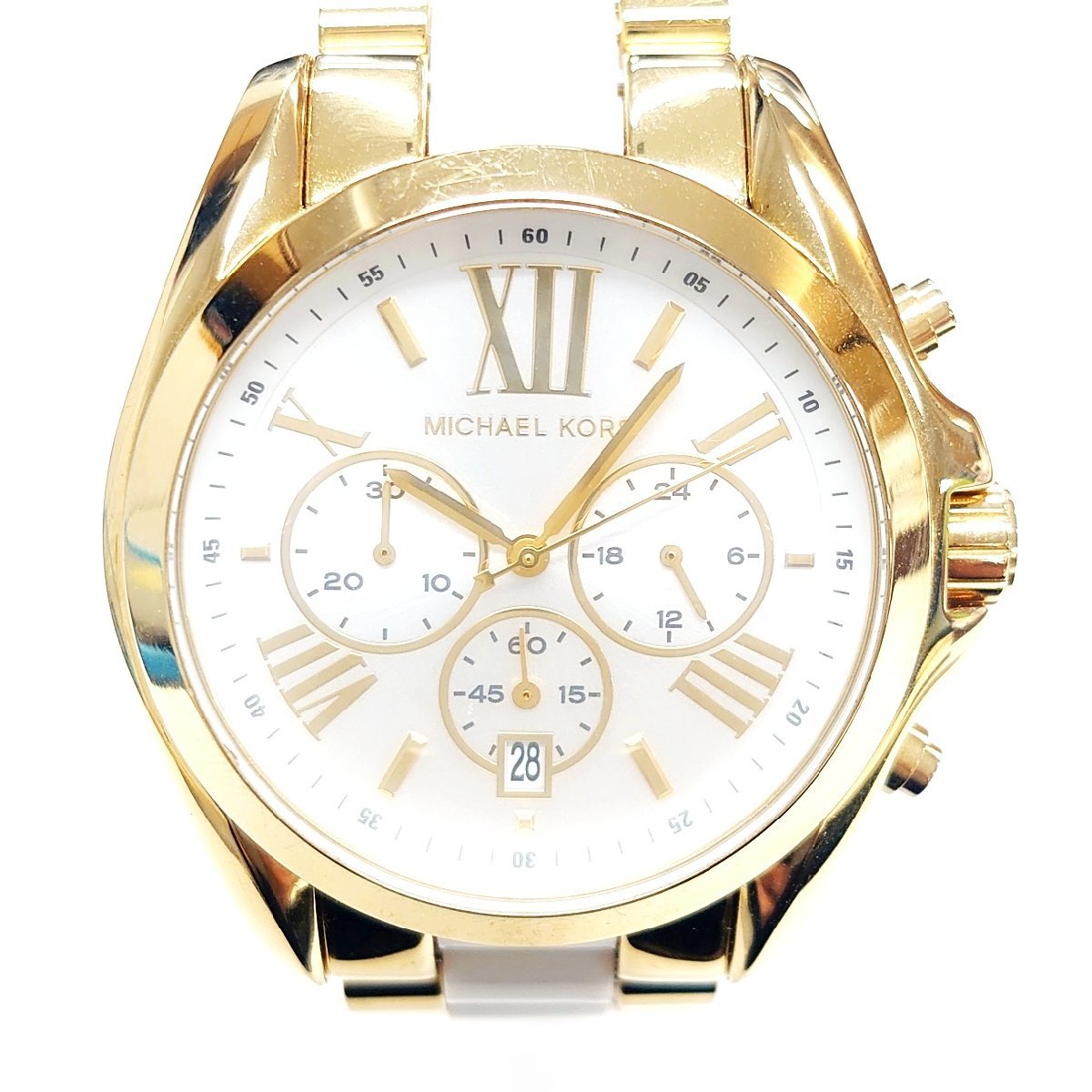 【1円スタート】【良品】 Michael Kors マイケルコース MK-5743 SS ゴールド文字盤 4.1cm QZ 141220 腕時計