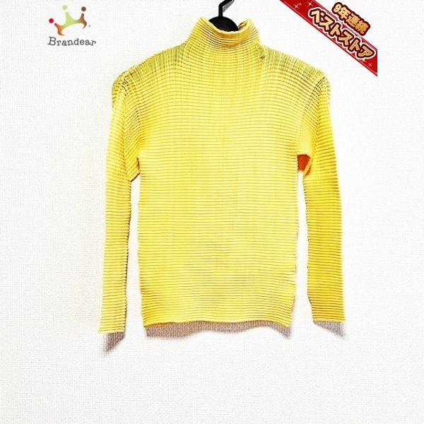 イッセイミヤケ ISSEYMIYAKE 長袖カットソー サイズ3 L - イエロー レディース ハイネック/プリーツ/ISSEYMIYAKE PLEATS(T.) 美品 トップス