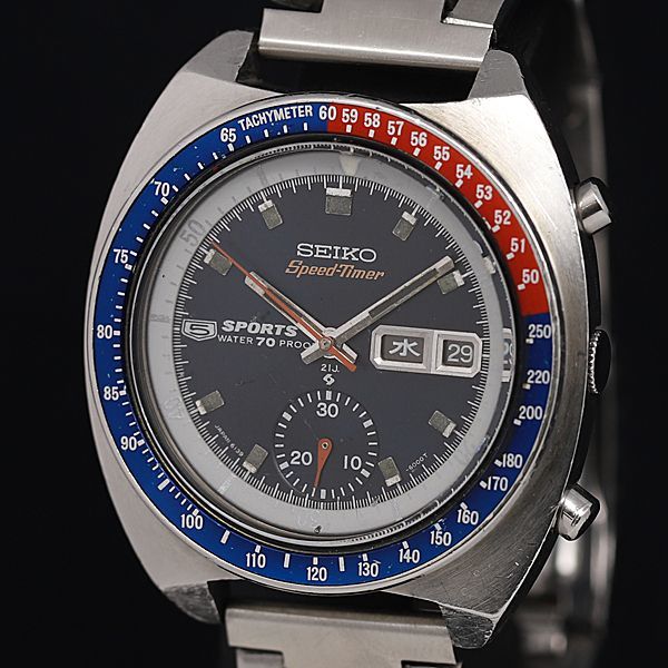 1円 稼働 セイコー 6139-6032 5スポーツ クロノグラフ デイデイト 黒文字盤 メンズ腕時計 KOR 3215300