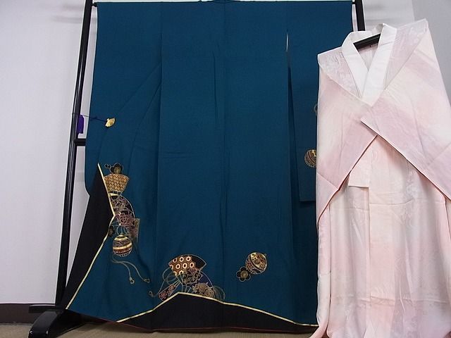 着物屋こころ■豪華振袖　長襦袢セット　無双仕立て　扇面花文　金彩　正絹　逸品　B-oa2452