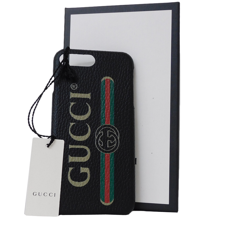 1円 ■ 未使用品 グッチ スマートフォンケース プラスチック ブラック系 iPhone 8 Plus用 GUCCI ■ Begr9