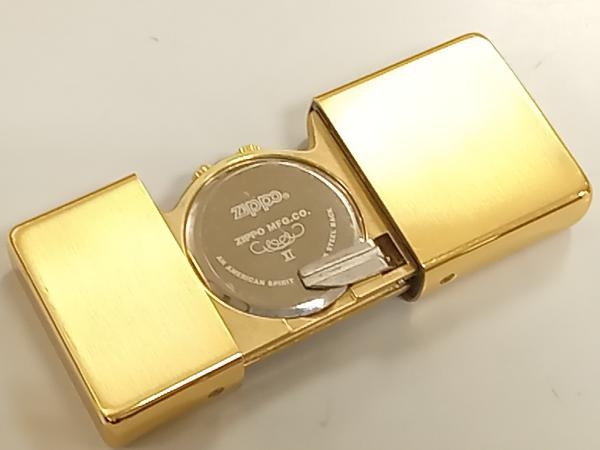 ジャンク 1スタ！】ZIPPO ライター型 ポケットクロック ゴールド