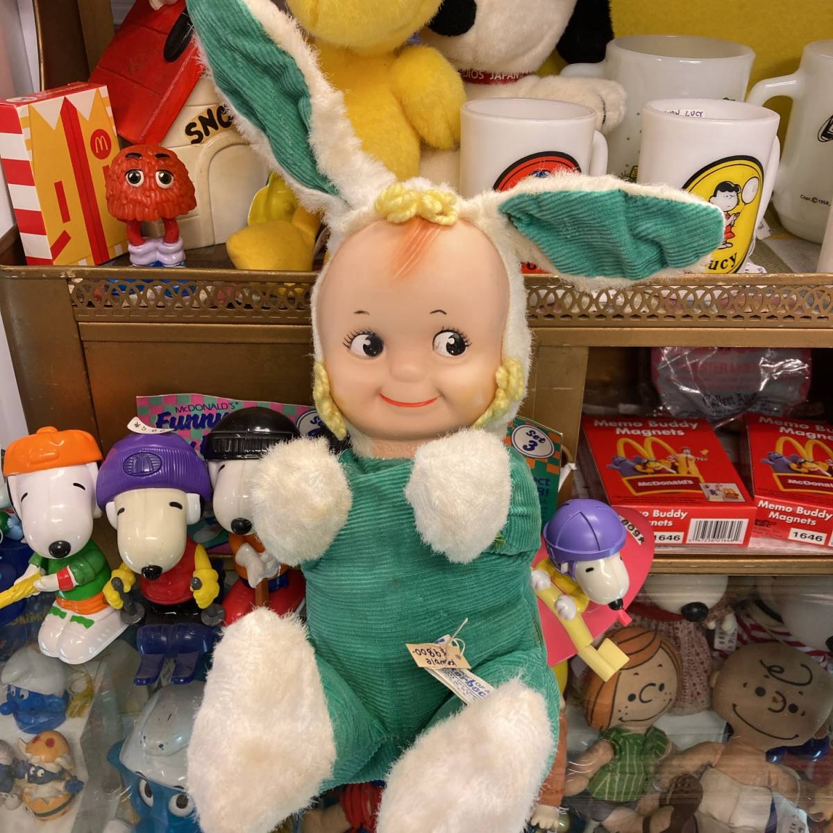 ヴィンテージ★ニッカーボッカー社　バニー　キューピー　ラバーフェイスドール★カメオ、レトロ、ラビット、ぬいぐるみ