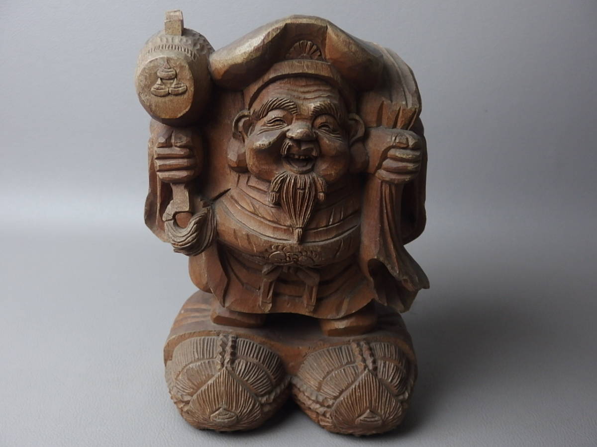 GE】Z512【コレクター所蔵品】時代 木彫恵比寿・大黒天置物/仏教美術