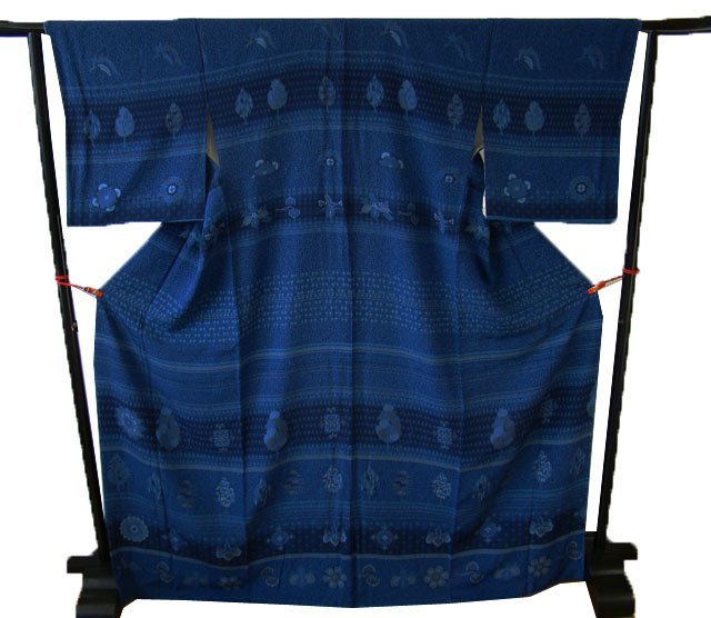 時代屋 美品 裄68.2ｃｍ ロング寸 本藍 訪問着 正絹 未使用 160cm~168cm Ｈｓ493