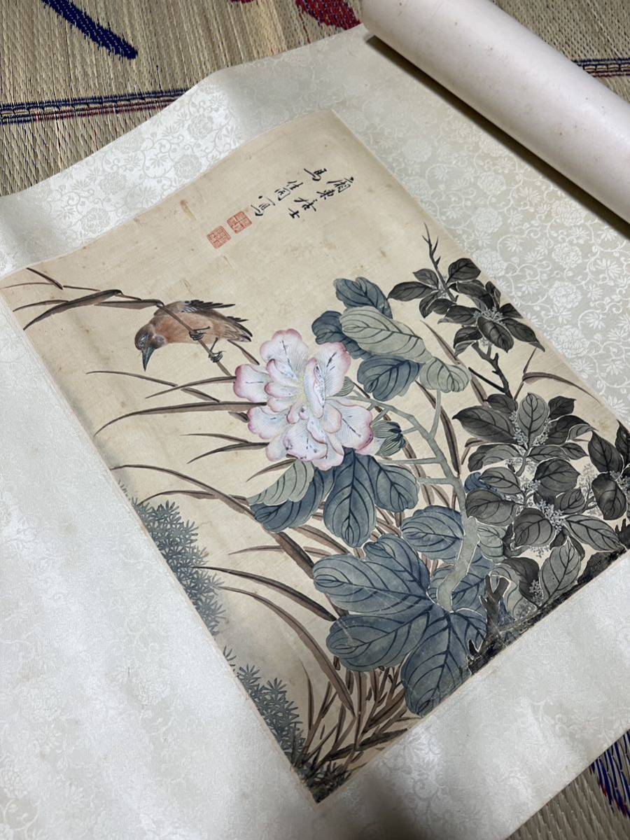 模写】一円スタート 書画 中国画 鳥図 文房具 掛軸 紙製造会社解体