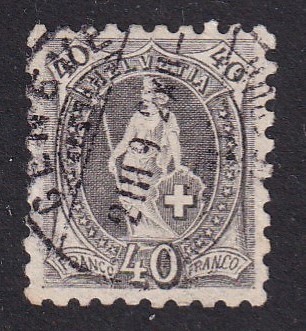 ●スイス・初期通常 ≪ヘルベティア≫1888年 40c/目打=9.5 Scott#91