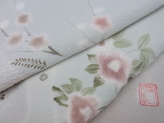 着物屋こころ■十日町　名門　滝泰謹製　訪問着　手描き　絞り　枝花文　暈し染め　金彩　着丈149cm　裄丈64.5cm　正絹　逸品　A-ck6480