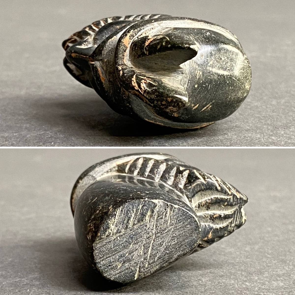 発掘 石彫 彫刻 石頭 残欠 検) 双頭 蛇 ターバン 古代 出土品？ 蒔絵