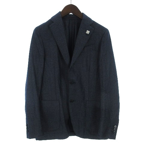 極美【LARDINI】テーラードジャケット 44 ウール ブートニエール 紺 極