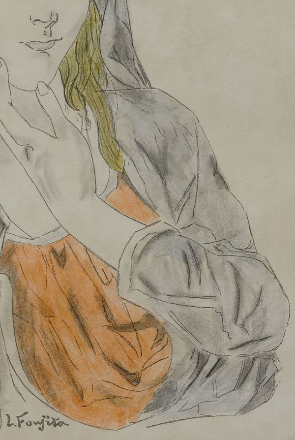 ◇藤田嗣治◇水彩(鉛筆デッサン) 手描き《聖母像》表サイン 画廊取扱