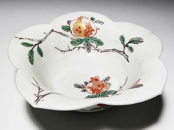 古伊万里 江戸中期〜後期 色絵柘榴文菊花形 なます皿 5枚