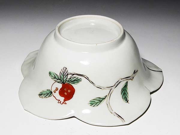 古伊万里 江戸中期〜後期 色絵柘榴文菊花形 なます皿 5枚