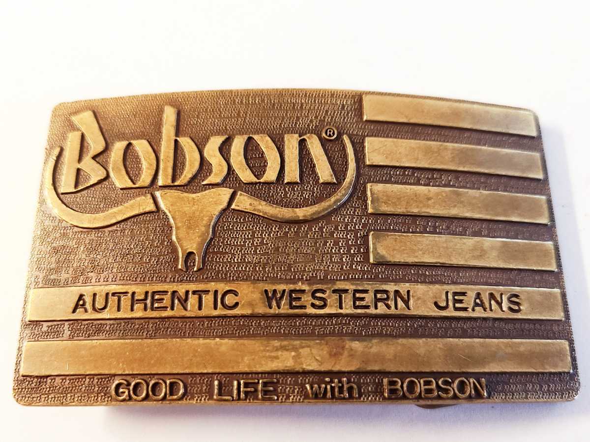【年代物】BOBSON バックル アメリカ 星条旗 バッファローロゴ AUTHENTIC WESTERN JEAN ベルト ビンテージ ボブソン