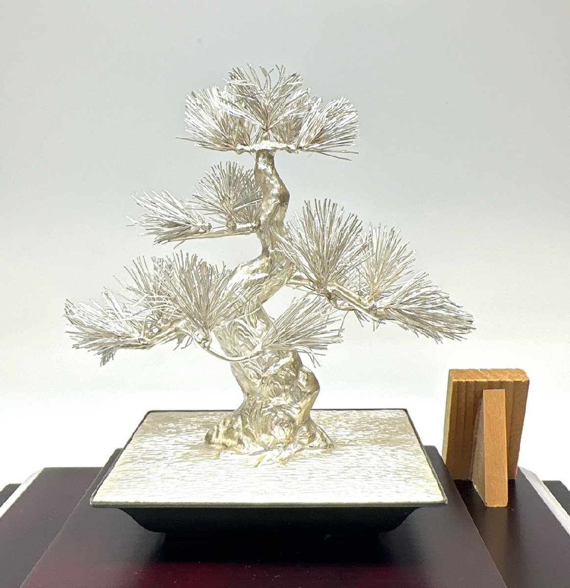 1円スタート 純銀製 松 光則作 盆栽 SILVER シルバー ガラスケース付