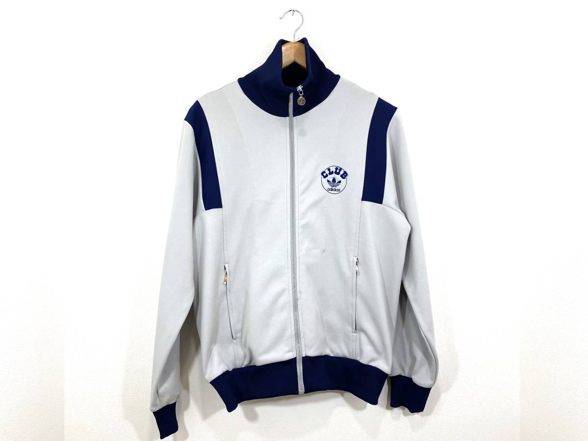 CLUB adidas 80s 切り替え トラックジャケット 4 ジップアップ ジャージ グレー ネイビー 紺 オールド トレフォイル デサント アディダス