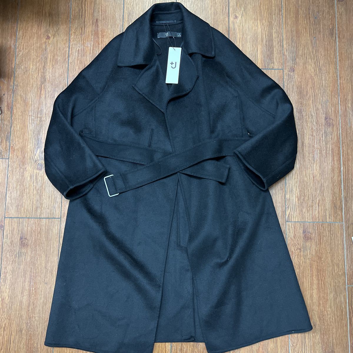 新品タグ付き uniqlo +j カシミヤブレンドラップロングコート 黒 S レディース ユニクロ ジルサンダー d1