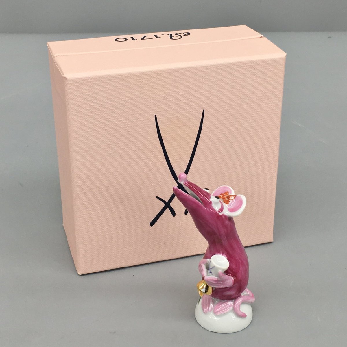 マイセン MEISSEN イヤーコレクション ミニ干支人形 子 ねずみ ピンク