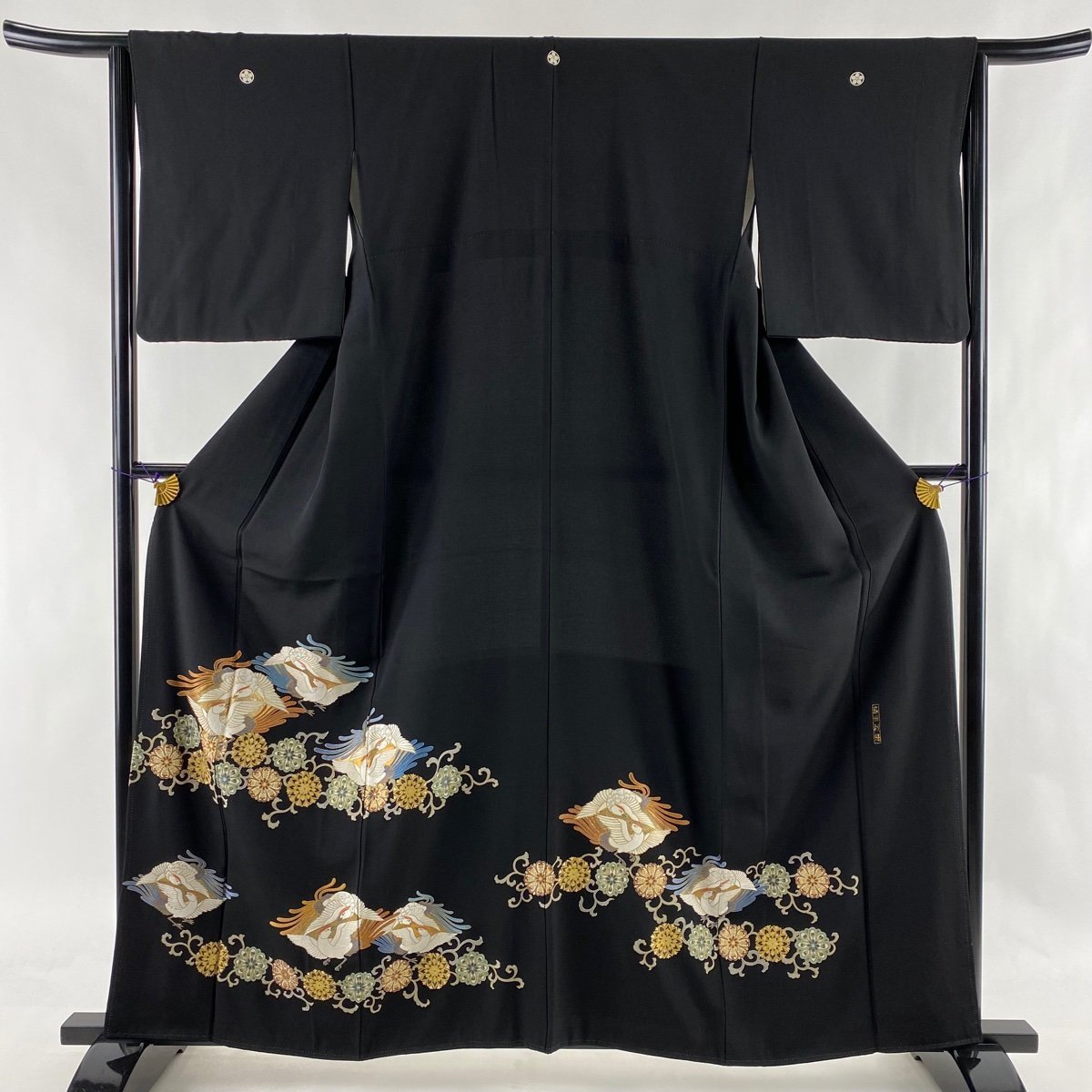 黒留袖 美品 秀品 向かい鳥 華文 金彩 蘇州刺繍 黒 袷 身丈160.5