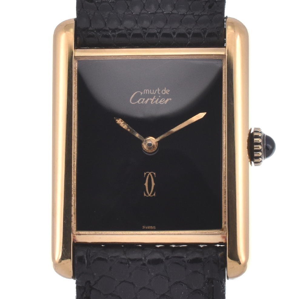 カルティエ タンク ヴェルメイユ SV925 ゴールド レディース CARTIER】カルティエ マストタンク ヴェルメイユ SV925(GP)/レザー