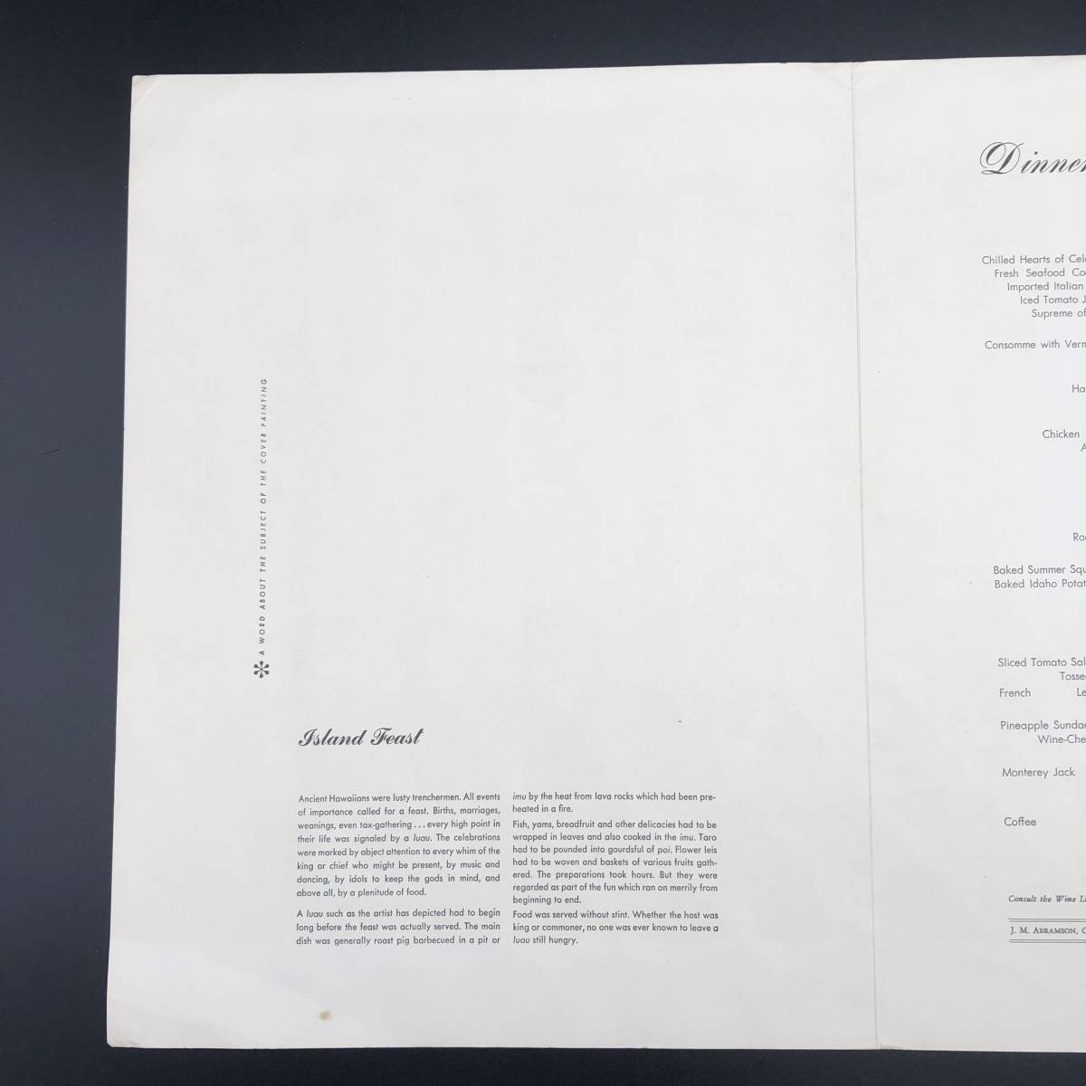 ハワイアン ビンテージ マトソンライン メニュー4点セット 1956年