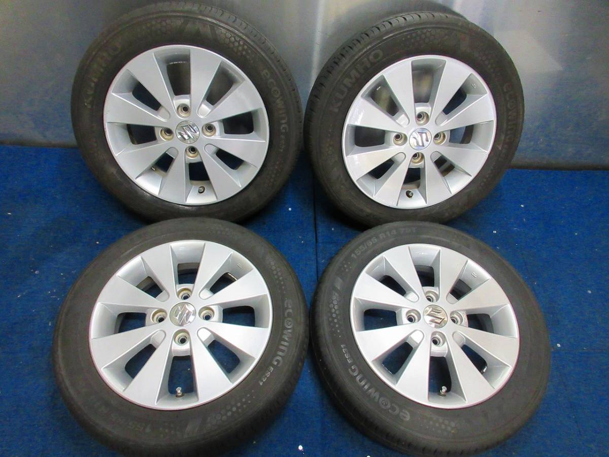 ★8-8.5分山★20年製★ KUMHO ecoWING ES31 155/65R14　スズキ純正 14×4.5J +45 4H-100 4本セット　D76