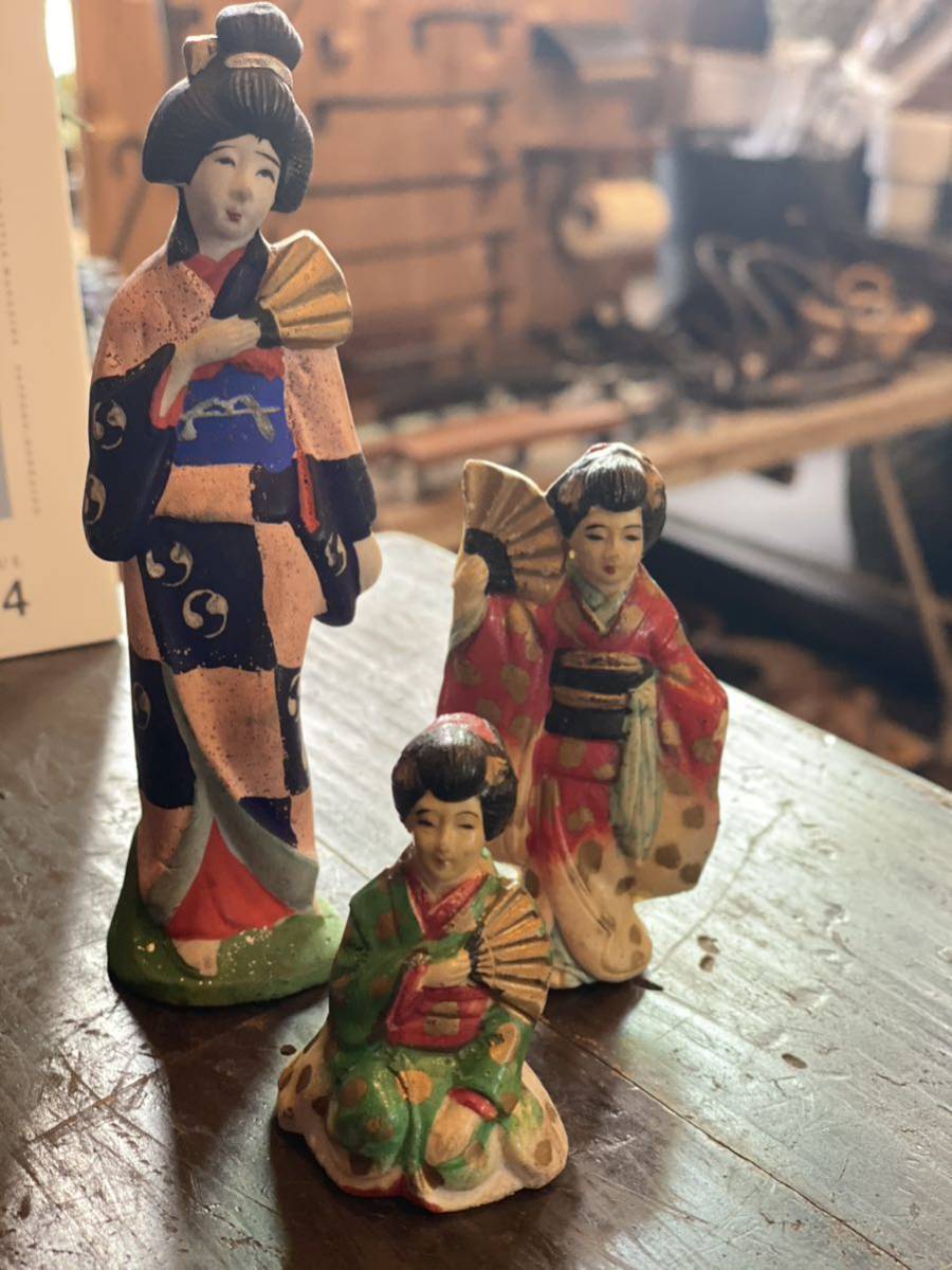 土人形　夢二人形 81 昭和レトロ舞妓人形 夢二人形 土人形 泥人形古く小さなお人形まとめ