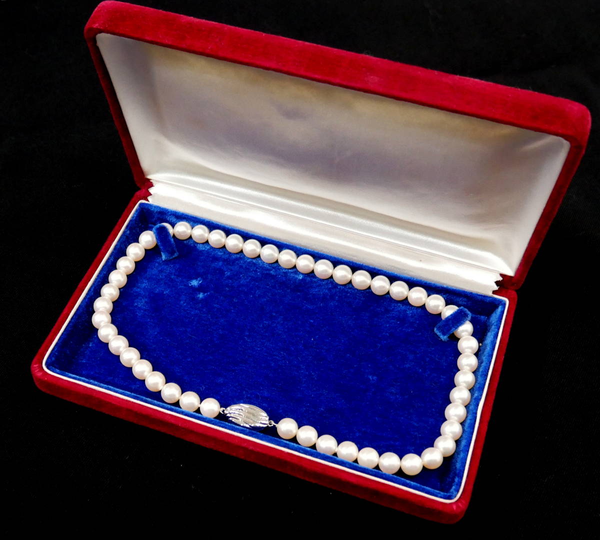 ▲(R501-A93)美品 本真珠ネックレス SILVER パール シルバー留具 約8mm