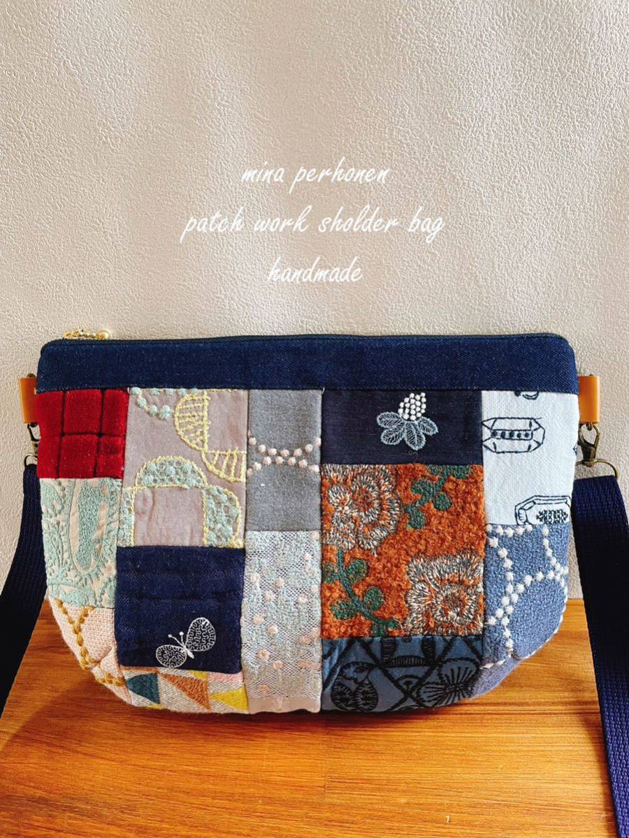 専用です！ミナペルホネンパッチワークでバスケットバッグ　ハンドメイド □ミナペルホネン□パッチワーク□ショルダーバッグ□ハンドメイド