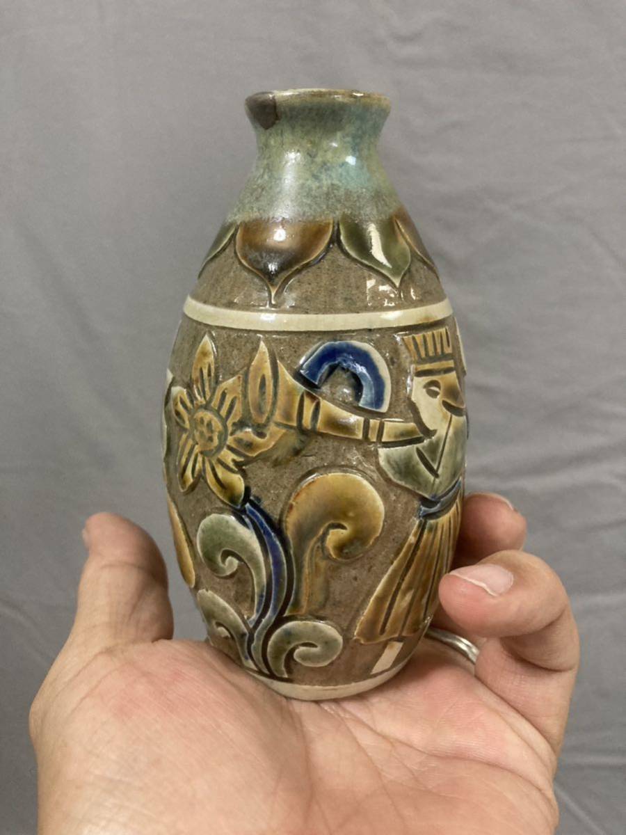 琉球 沖縄 壺屋焼 故島袋常明作 エジプト紋壺 やちむん ヤチムン 民芸 A