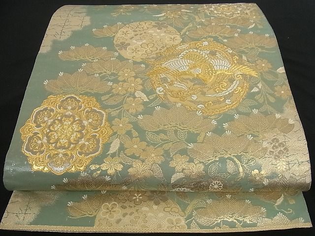 着物屋こころ□西陣 服部織物謹製 六通柄袋帯 王朝文様 プラチナ本