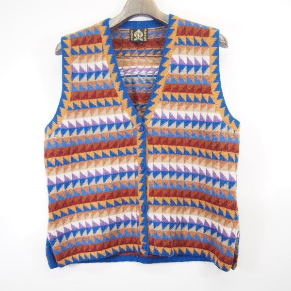 ペルー製*ロイヤルアルパカ ROYAL ALPACA 総柄アルパカニットベスト(M)マルチカラー