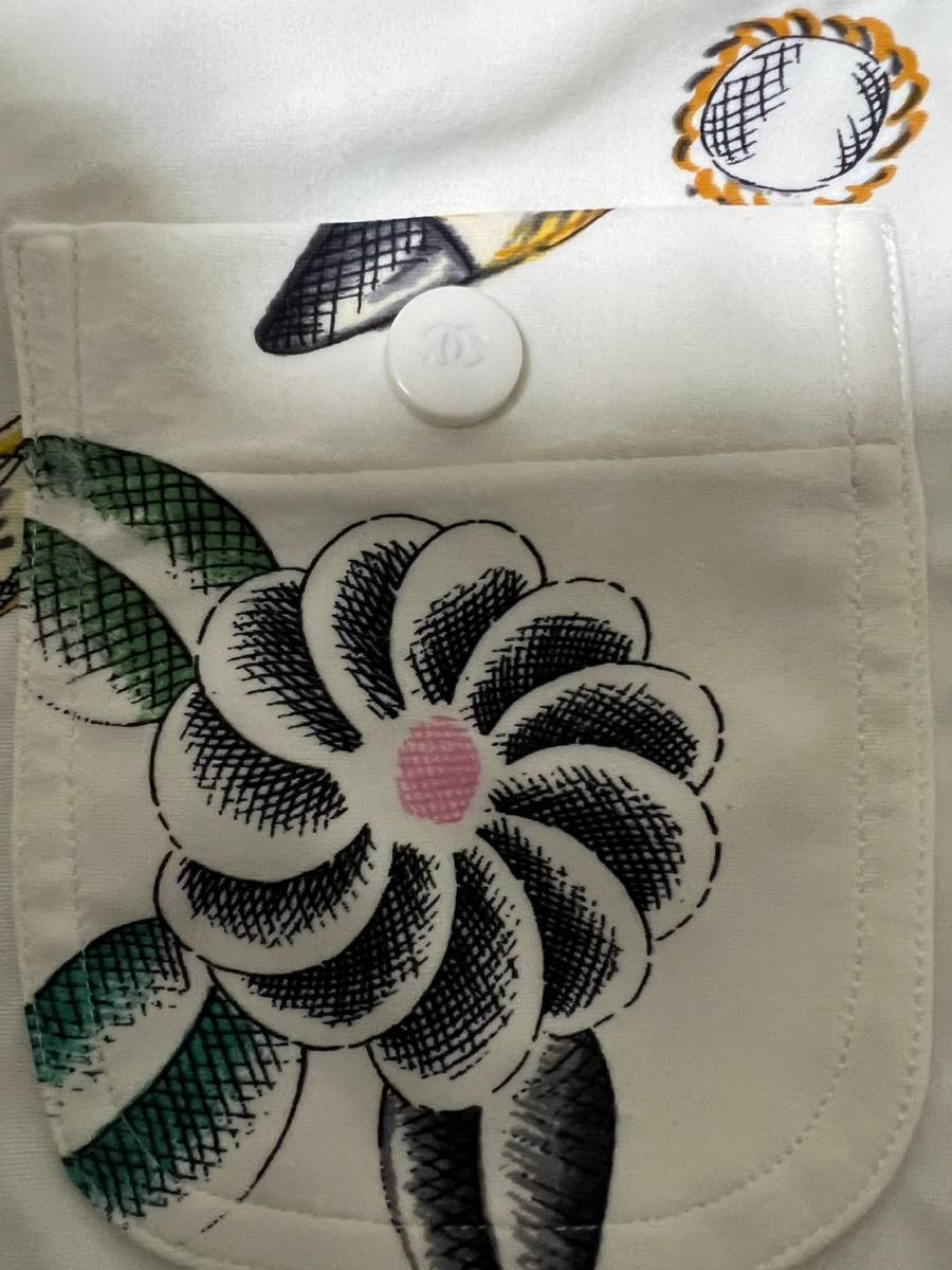 フランス製/CHANEL/シャネル/ノーカラーシャツ/96P/サイズ36/総柄/ココ