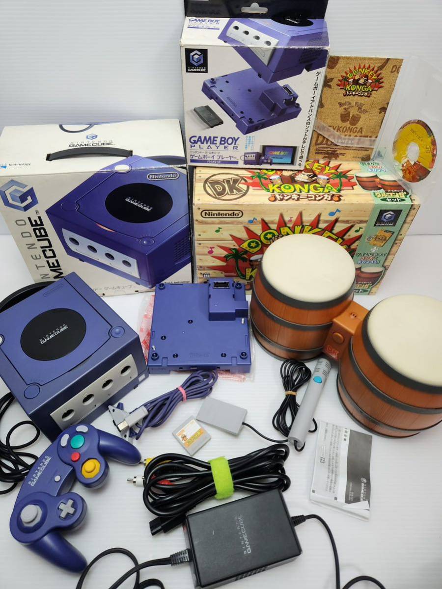 動作品/美品 任天堂 ニンテンドーゲームキューブ GameCube DOL-001 Gameboy Player DOL-017付き ドンキーコンガ ソフトセット箱付き