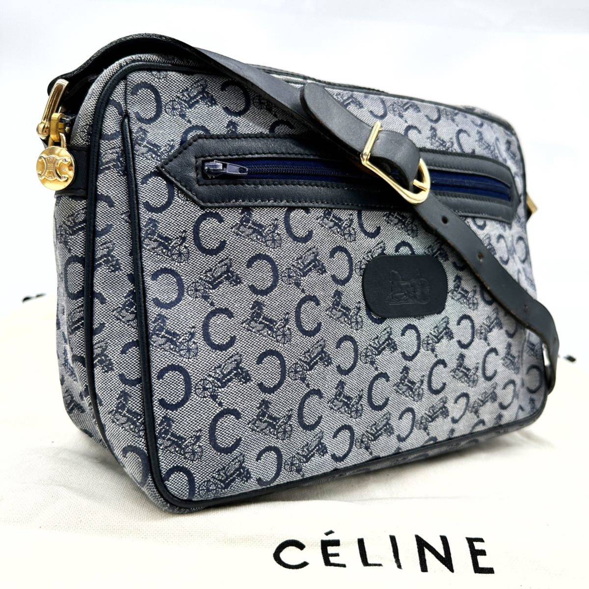 CELINE セリーヌ ショルダーバッグ Cマカダム デニム レザー 黒 レディース CELINE セリーヌ ショルダーバッグ Cマカダム デニム レザー 黒