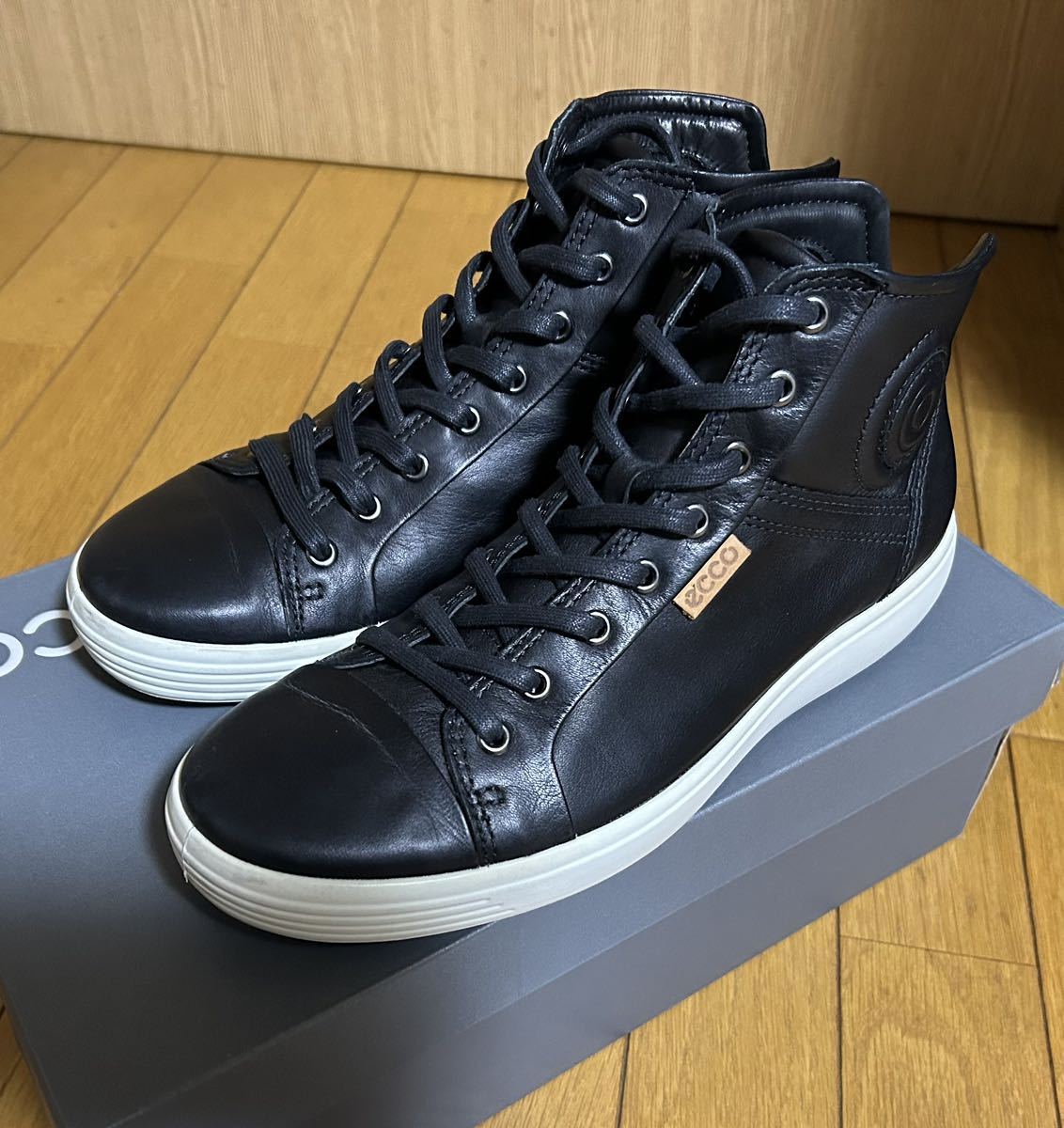 エコー メンズ ソフト 7シティ ハイ-トップ スニーカ - ECCO men Soft 7 City Hi-Top Sneaker Black Cow leather