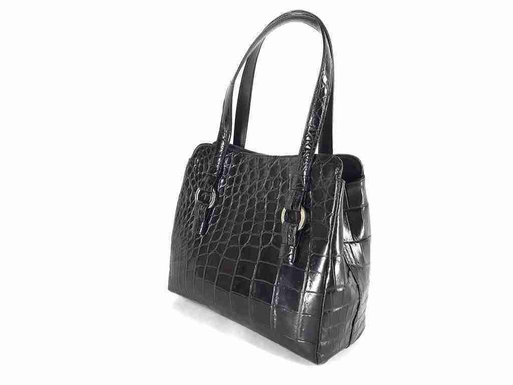 1円 美品 JRA クロコダイル ハンドバッグ ブラック AQ327 【公式通販】