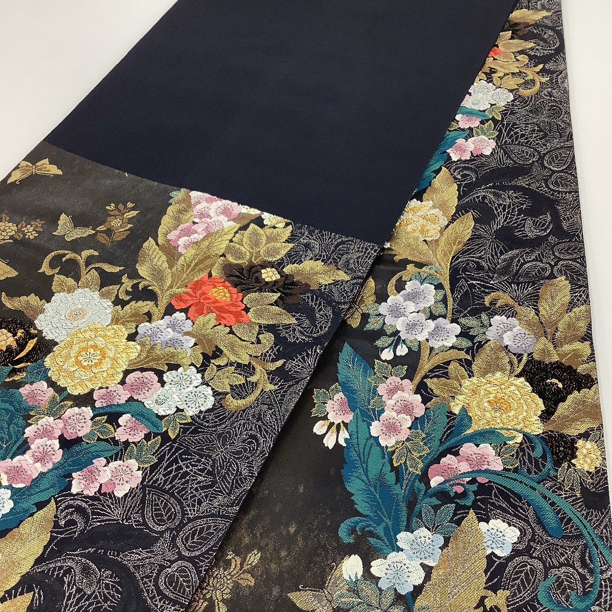 着物cocon☆袋帯(六通)☆振袖用☆花舞踏☆引箔袋☆正絹・他/黒系/金系 