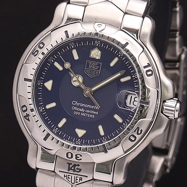 1円 稼働 良品 コマ2付 タグホイヤーAT WH5213-K1 6000シリーズ クロノメーター 200M 紺文字盤 ボーイズ/レディース腕時計 0068200◇