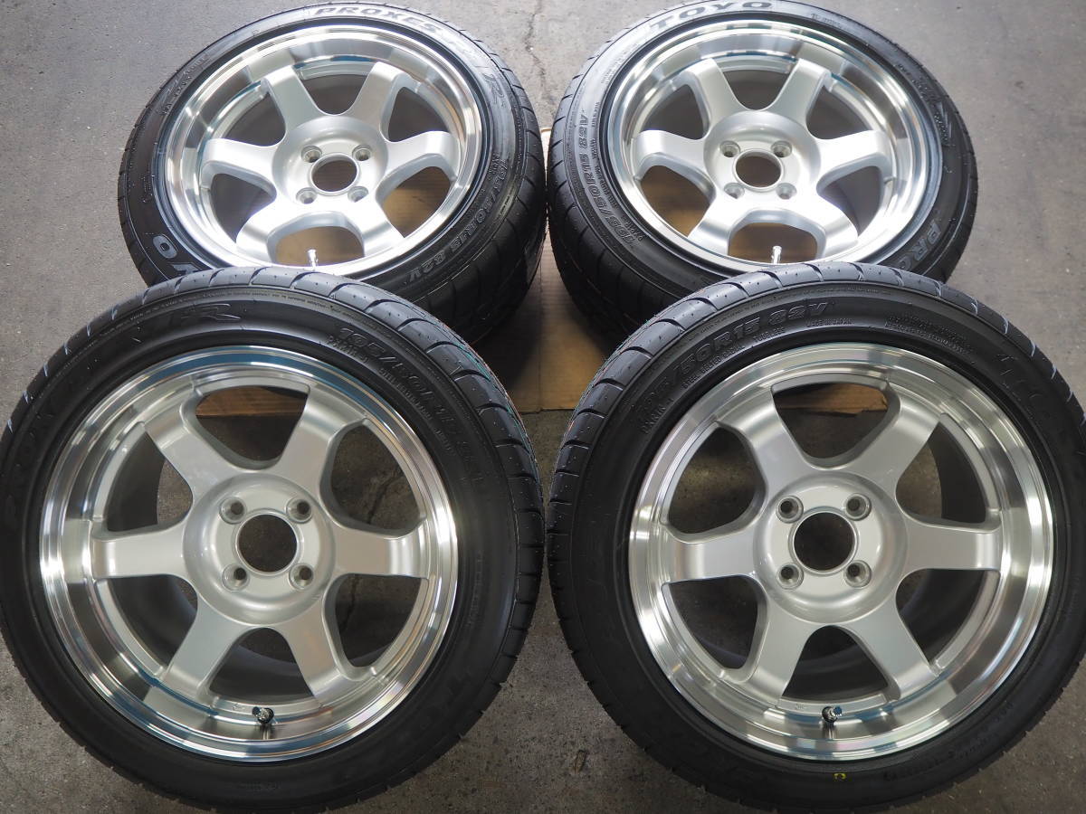 ☆逆ゾリ☆195/55R15 8J+30 4H100 新品 人気 深リム ハイグリップ TOYO 