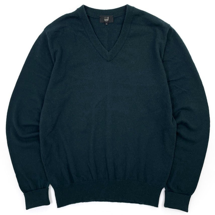 カシミヤ100%◆スコットランド製◆dunhill ダンヒル カシミアウール ニットセーター L / モスグリーン メンズ 紳士 英国製
